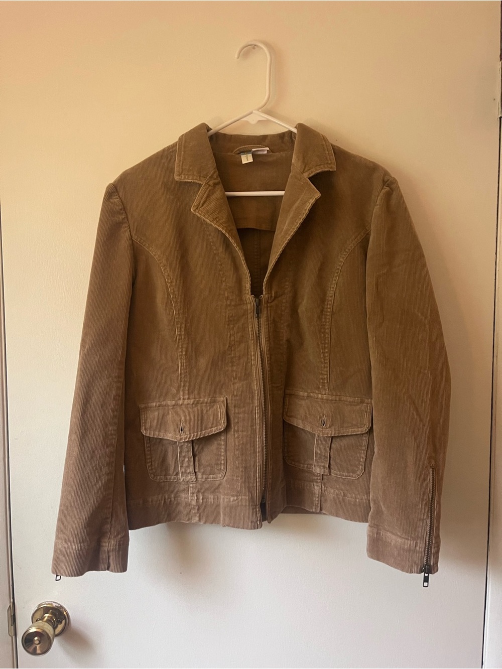 Shahalie Women's Classic Tan Corduroy Jacket - Casual Zip Front Size Medium